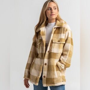 ✨ 🤎 Billabong Fairbanks Fleece Plaid Teddy Jacket Women’s Beige Cream Jacket S